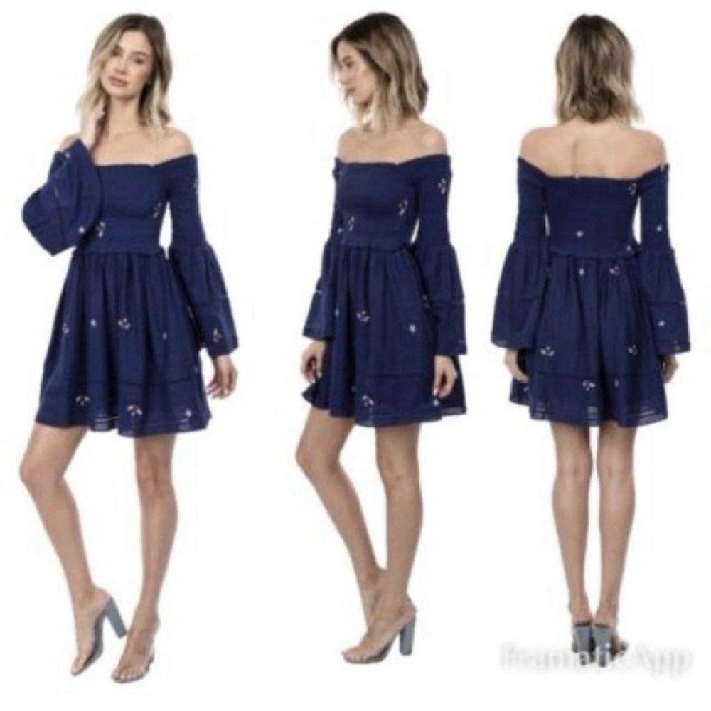 Free People Counting Daisies‎ Embroidered Off-The-Shoulder Dress | Small Smocked - Picture 2 of 15